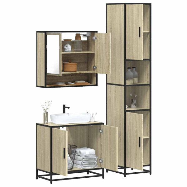 Set de muebles de baño 3 pzas madera contrachapada roble Sonoma D