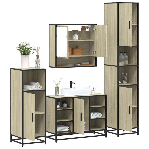 Juego de muebles de baño 4 pzas contrachapada roble sonoma Juego de muebles de baño 4 pzas contrachapada roble sonoma D