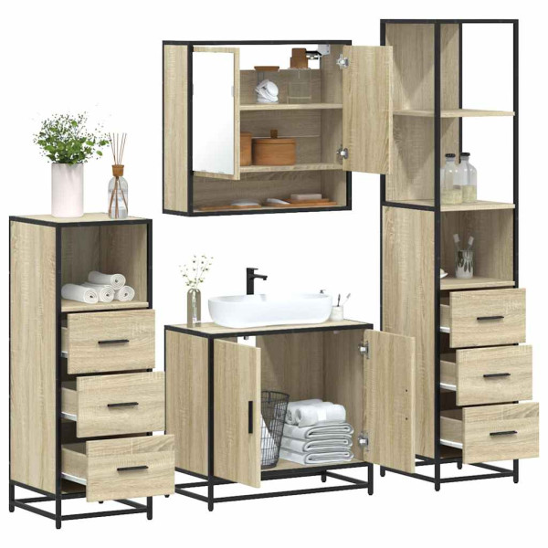 Juego de muebles de baño 4 pzas contrachapada roble sonoma Juego de muebles de baño 4 pzas contrachapada roble sonoma D