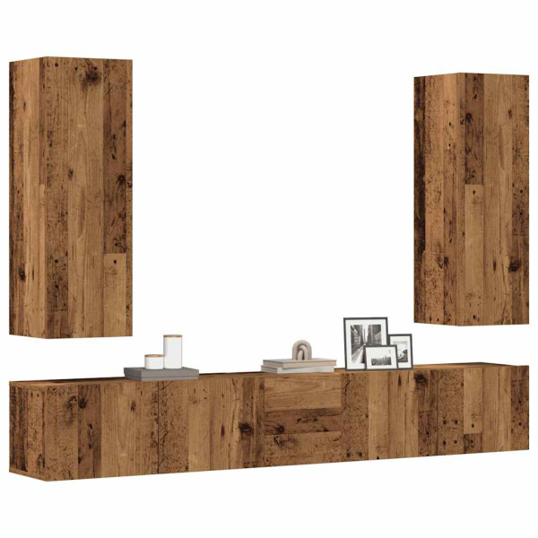 Muebles de TV de pared 5 uds madera vieja madera de ingeniería Muebles de TV de pared 5 uds madera vieja madera de ingeniería D