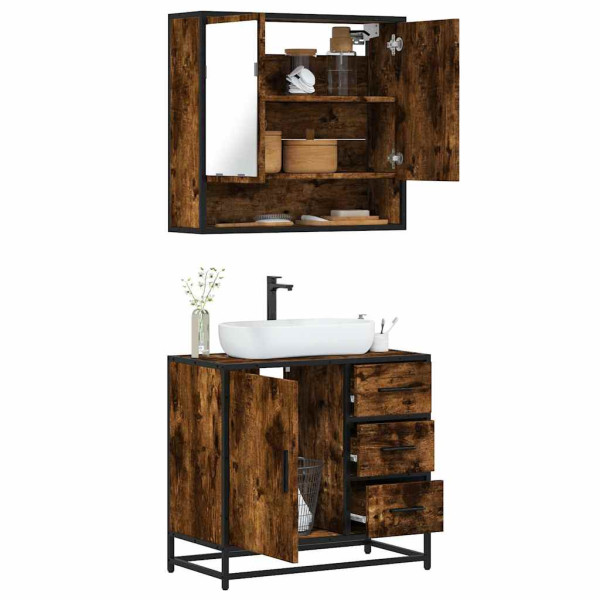 Set de muebles baño 2 pzas madera contrachapada roble ahumado Set de muebles baño 2 pzas madera contrachapada roble ahumado D