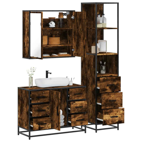 Set de muebles baño 3 pzas madera contrachapada roble ahumado Set de muebles baño 3 pzas madera contrachapada roble ahumado D