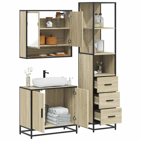 Set de muebles de baño 3 pzas madera contrachapada roble Sonoma Set de muebles de baño 3 pzas madera contrachapada roble Sonoma D