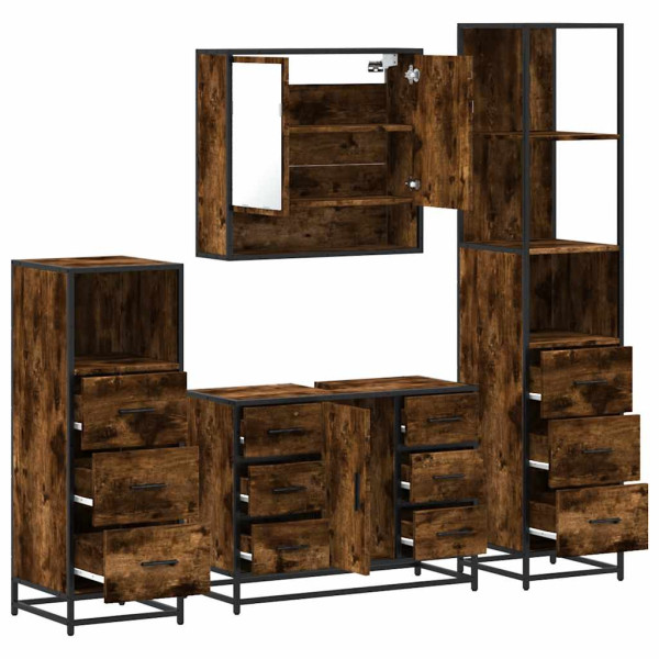 Set de muebles baño 4 pzas madera contrachapada roble ahumado Set de muebles baño 4 pzas madera contrachapada roble ahumado D