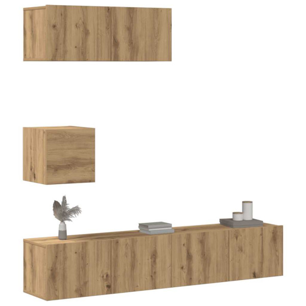 Mueble para TV de pared madera contrachapada artesanal 4 piezas Mueble para TV de pared madera contrachapada artesanal 4 piezas D