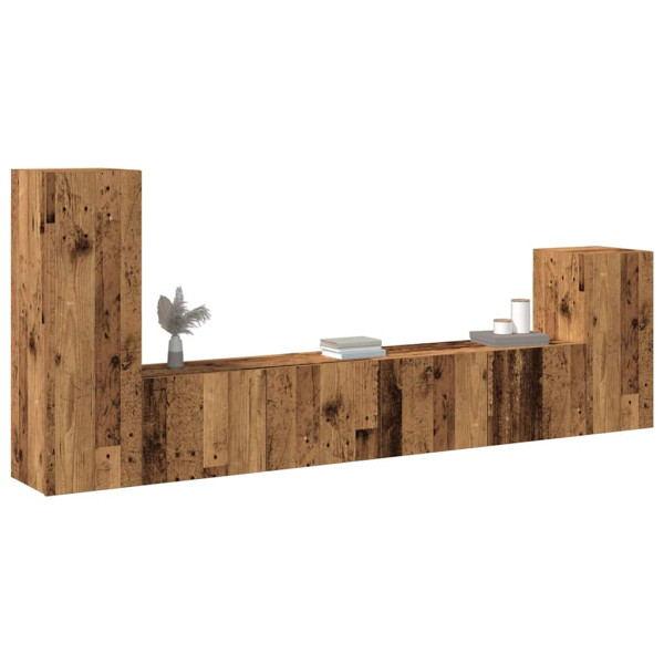 Conjunto de mueble de TV 4 piezas montado la pared madera vieja Conjunto de mueble de TV 4 piezas montado la pared madera vieja D