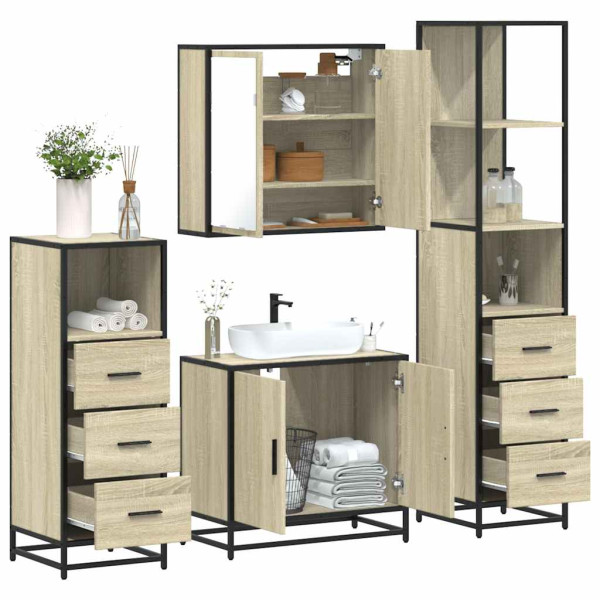 Juego de muebles de baño 4 pzas contrachapada roble sonoma Juego de muebles de baño 4 pzas contrachapada roble sonoma D