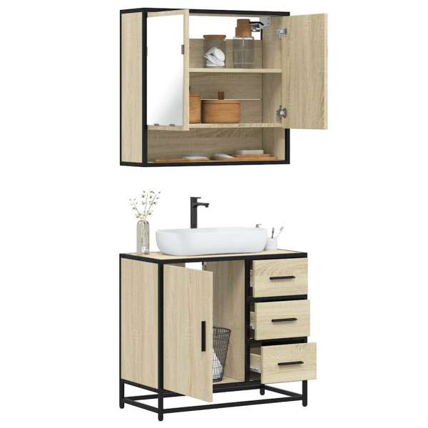 Set de muebles de baño 2 pzas madera contrachapada roble Sonoma Set de muebles de baño 2 pzas madera contrachapada roble Sonoma D