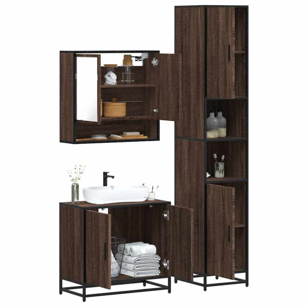 Set de muebles baño 3 pzas madera contrachapada roble marrón D