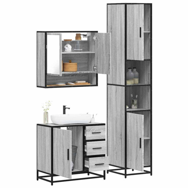 Set de muebles de baño 3 pzas madera contrachapada gris sonoma D