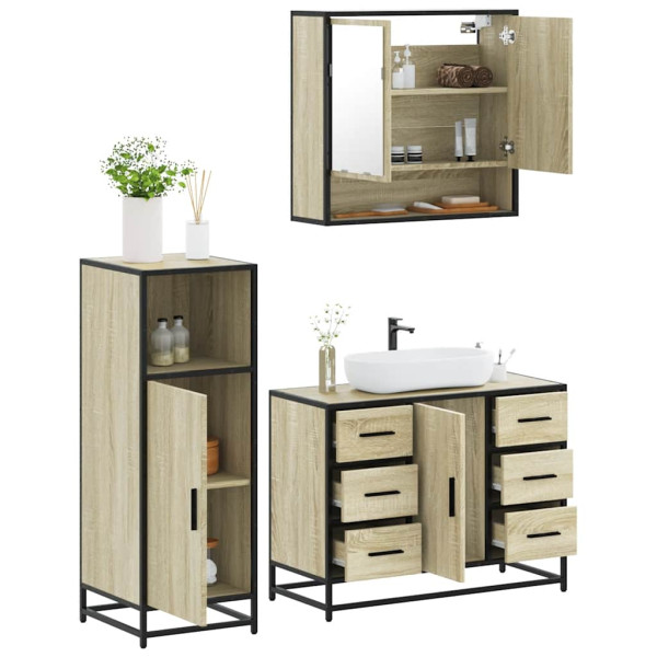 Set de muebles de baño 3 pzas madera contrachapada roble Sonoma D