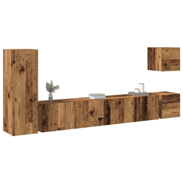 Conjunto de mueble de TV 5 piezas montado la pared madera vieja Conjunto de mueble de TV 5 piezas montado la pared madera vieja D