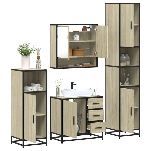 Juego de muebles de baño 4 pzas contrachapada roble sonoma Juego de muebles de baño 4 pzas contrachapada roble sonoma D