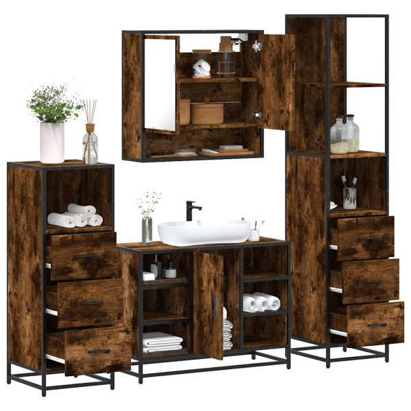 Set de muebles baño 4 pzas madera contrachapada roble ahumado Set de muebles baño 4 pzas madera contrachapada roble ahumado D