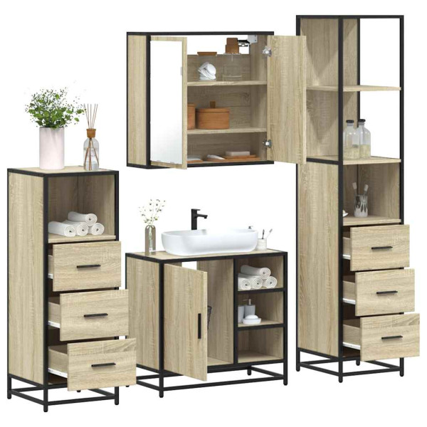 Juego de muebles de baño 4 pzas contrachapada roble sonoma Juego de muebles de baño 4 pzas contrachapada roble sonoma D