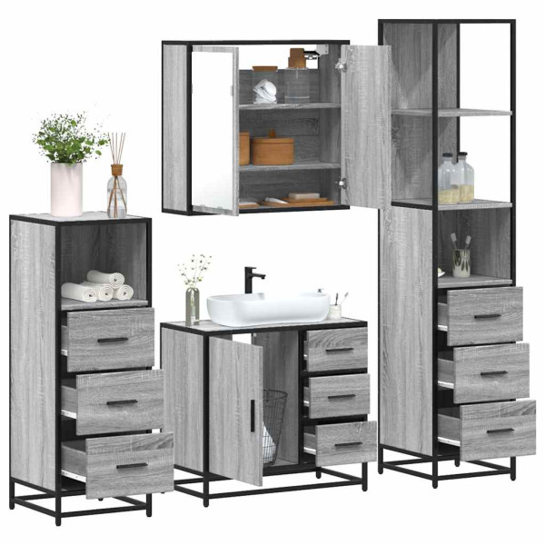 Set de muebles de baño 4 pzas madera contrachapada gris sonoma Set de muebles de baño 4 pzas madera contrachapada gris sonoma D