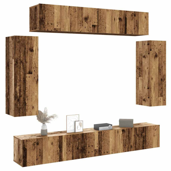 Conjunto de mueble de TV 6 piezas montado la pared madera vieja Conjunto de mueble de TV 6 piezas montado la pared madera vieja D