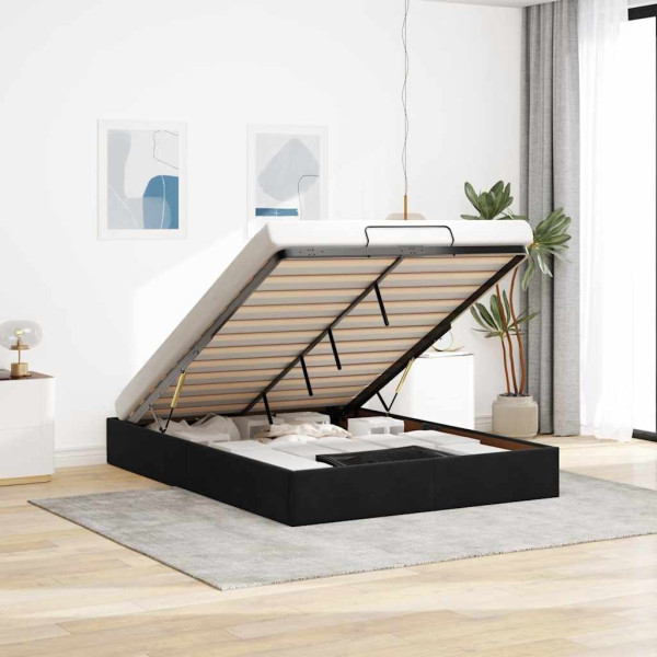 Estructura de cama otomana sin colchón terciopelo negro Estructura de cama otomana sin colchón terciopelo negro D