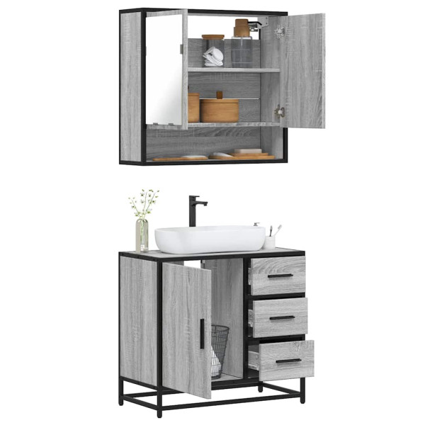 Set de muebles de baño 2 pzas madera contrachapada gris sonoma Set de muebles de baño 2 pzas madera contrachapada gris sonoma D