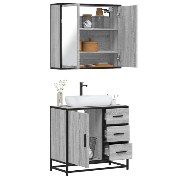 Set de muebles de baño 2 pzas madera contrachapada gris sonoma Set de muebles de baño 2 pzas madera contrachapada gris sonoma D