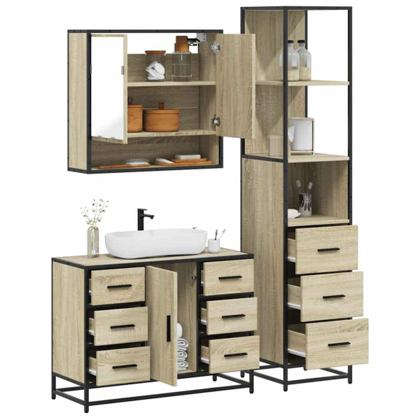 Set de muebles de baño 3 pzas madera contrachapada roble Sonoma Set de muebles de baño 3 pzas madera contrachapada roble Sonoma D