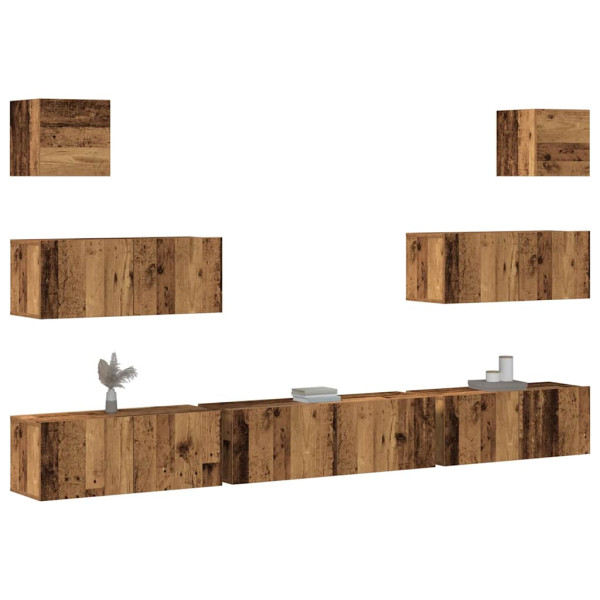 Conjunto de mueble de TV 7 piezas montado la pared madera vieja Conjunto de mueble de TV 7 piezas montado la pared madera vieja D