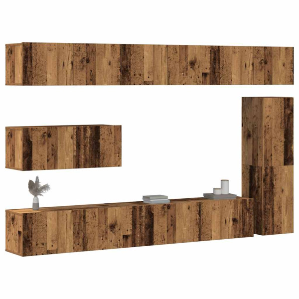 Conjunto de mueble de TV 7 piezas montado la pared madera vieja Conjunto de mueble de TV 7 piezas montado la pared madera vieja D