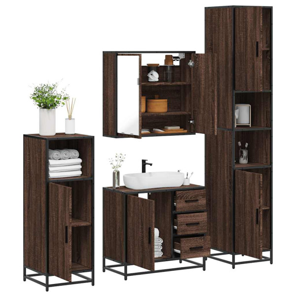 Set de muebles baño 4 pzas madera contrachapada roble marrón Set de muebles baño 4 pzas madera contrachapada roble marrón D
