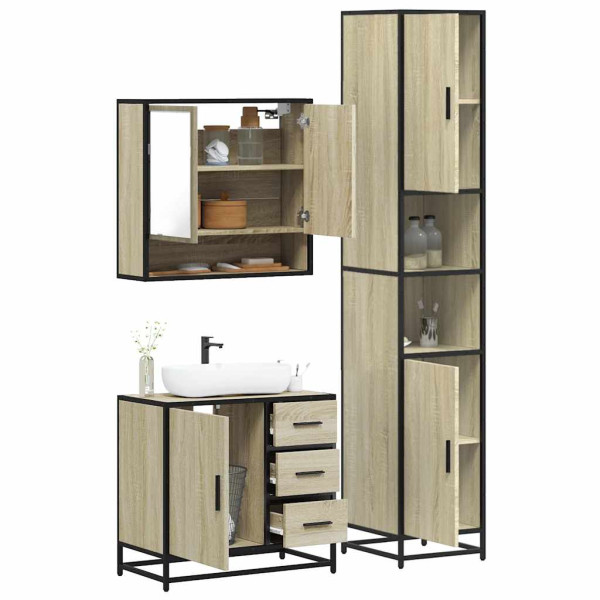 Set de muebles de baño 3 pzas madera contrachapada roble Sonoma D
