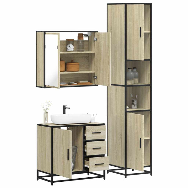 Set de muebles de baño 3 pzas madera contrachapada roble Sonoma D