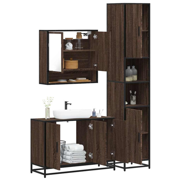 Set de muebles baño 3 pzas madera contrachapada roble marrón D