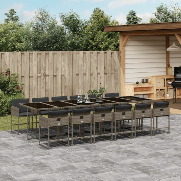 Set comedor de jardín con cojines 13 pzas ratán sintético gris Set comedor de jardín con cojines 13 pzas ratán sintético gris D