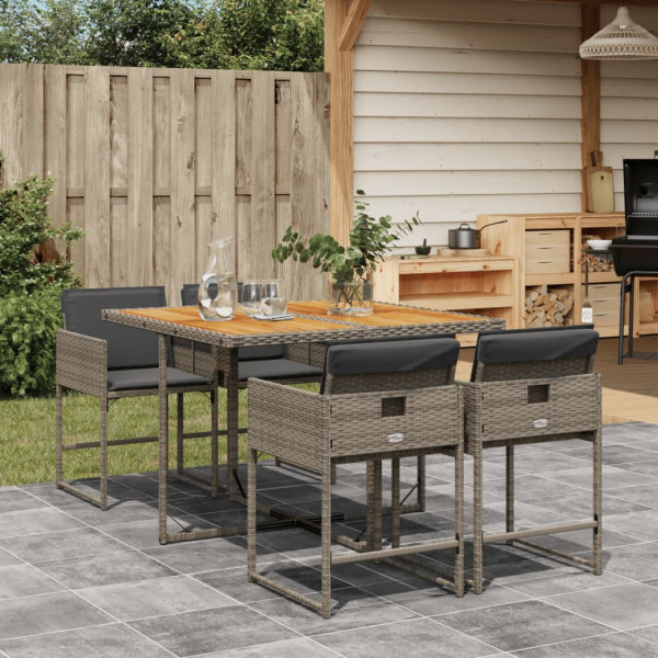 Set comedor de jardín 5 piezas con cojines ratán sintético gris Set comedor de jardín 5 piezas con cojines ratán sintético gris D