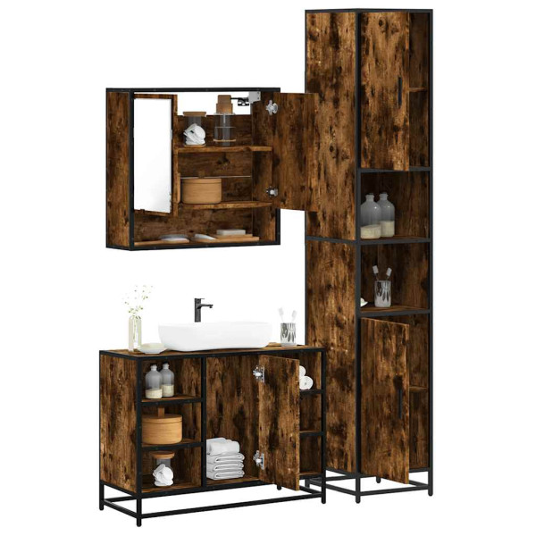 Set de muebles baño 3 pzas madera contrachapada roble ahumado Set de muebles baño 3 pzas madera contrachapada roble ahumado D