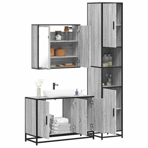 Set de muebles de baño 3 pzas madera contrachapada gris sonoma D