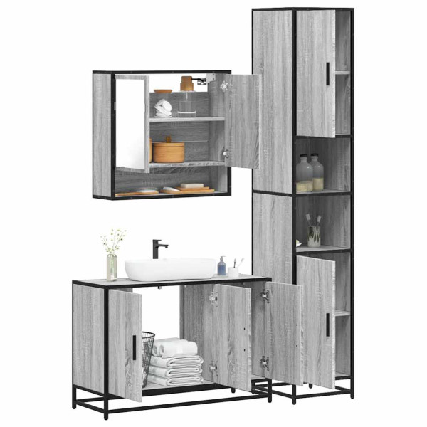 Set de muebles de baño 3 pzas madera contrachapada gris sonoma D