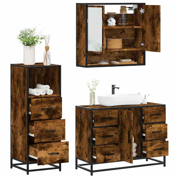 Set de muebles baño 3 pzas madera contrachapada roble ahumado D