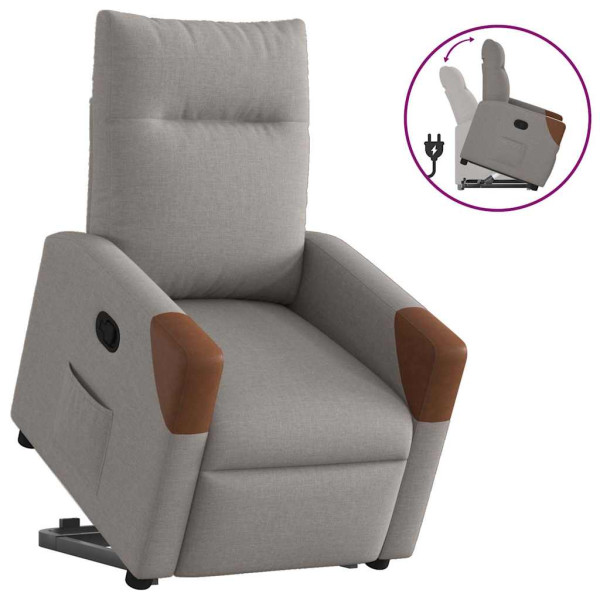 Sillón reclinable elevable tela gris taupe D