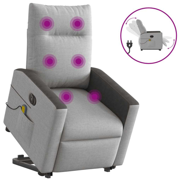 Sillón de masaje eléctrico reclinable elevable tela gris nube D