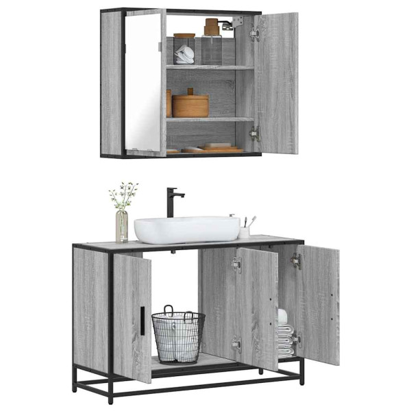 Set de muebles de baño 2 pzas madera contrachapada gris sonoma Set de muebles de baño 2 pzas madera contrachapada gris sonoma D