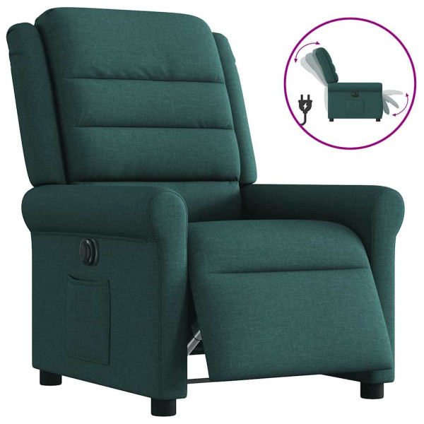 Sillón reclinable eléctrico tela verde oscuro Sillón reclinable eléctrico tela verde oscuro D