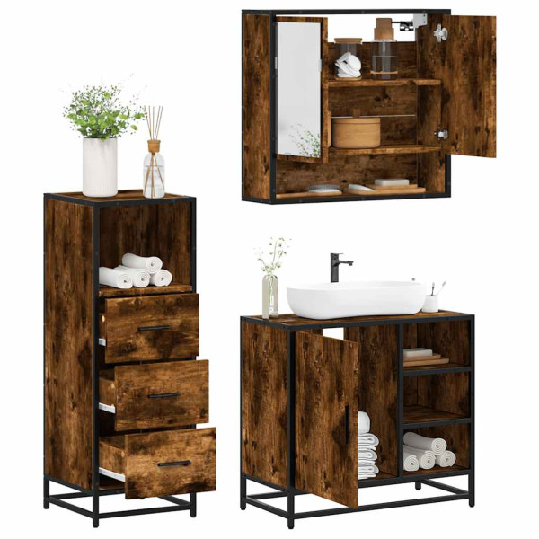 Set de muebles baño 3 pzas madera contrachapada roble ahumado D