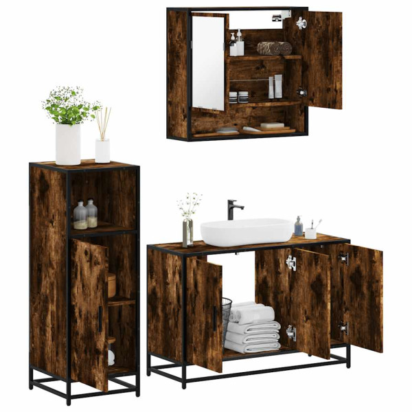 Set de muebles baño 3 pzas madera contrachapada roble ahumado D