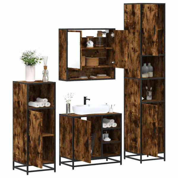 Set de muebles baño 4 pzas madera contrachapada roble ahumado Set de muebles baño 4 pzas madera contrachapada roble ahumado D