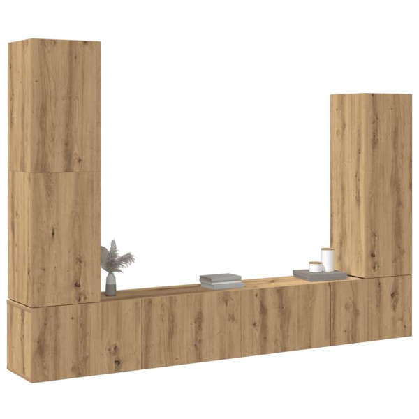 Mueble para TV de pared madera contrachapada artesanal 4 piezas Mueble para TV de pared madera contrachapada artesanal 4 piezas D