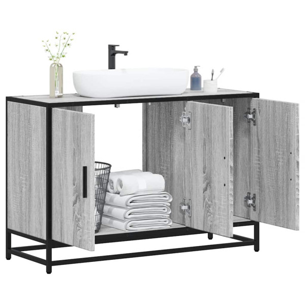 Armario lavabo baño madera ingeniería gris Sonoma 90x33x60 cm Armario lavabo baño madera ingeniería gris Sonoma 90x33x60 cm D