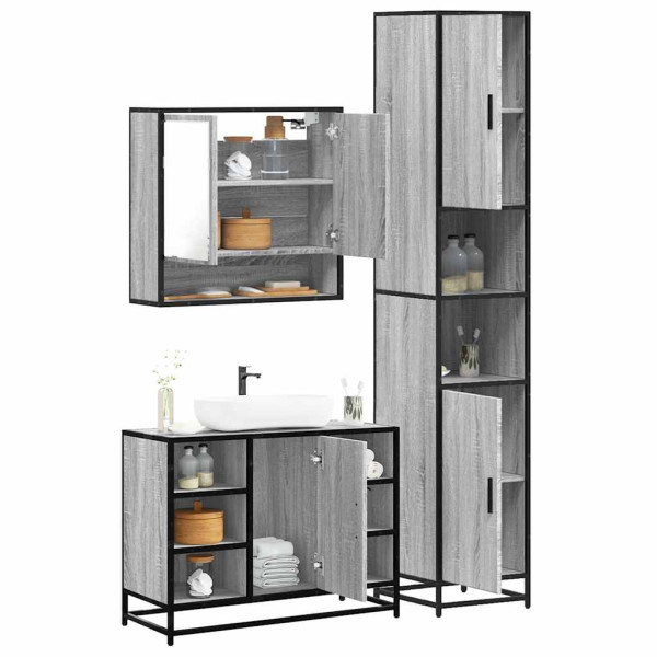 Set de muebles de baño 3 pzas madera contrachapada gris sonoma Set de muebles de baño 3 pzas madera contrachapada gris sonoma D