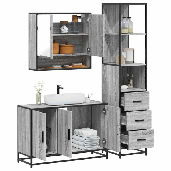 Set de muebles de baño 3 pzas madera contrachapada gris sonoma Set de muebles de baño 3 pzas madera contrachapada gris sonoma D