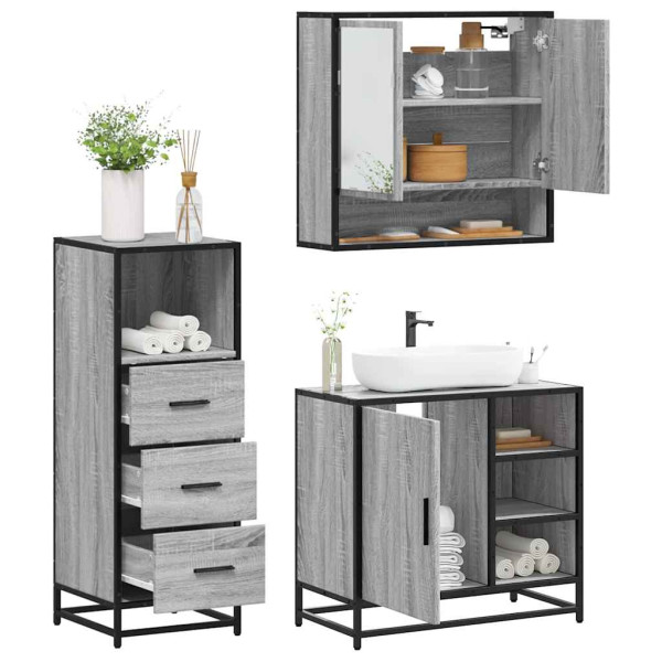 Set de muebles de baño 3 pzas madera contrachapada gris sonoma D