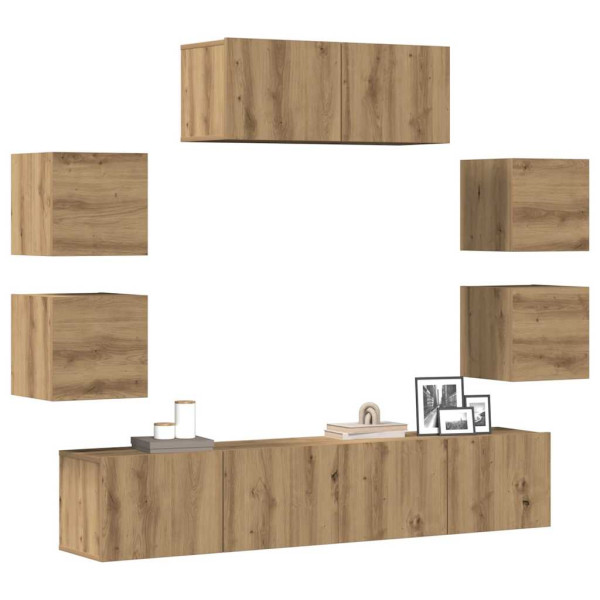 Mueble para TV de pared madera contrachapada artesanal 7 piezas Mueble para TV de pared madera contrachapada artesanal 7 piezas D